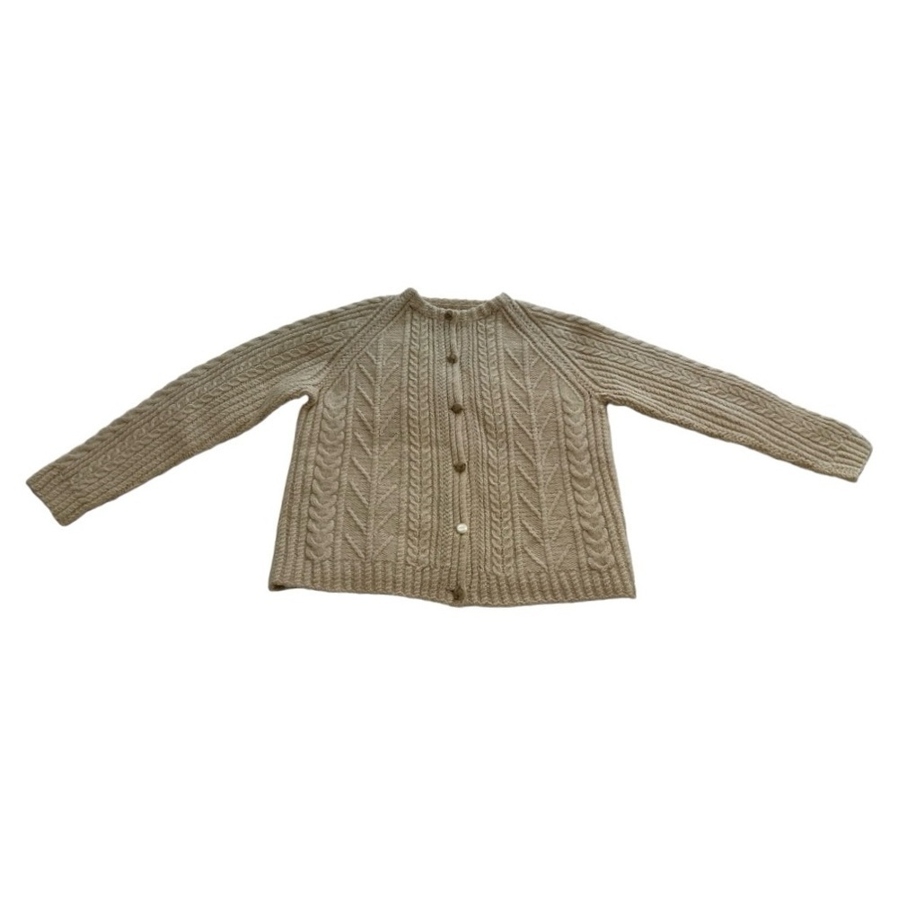 Handmade Cable Knit Wool Fisherman’s Sweater Button Front Cardigan - Size Large